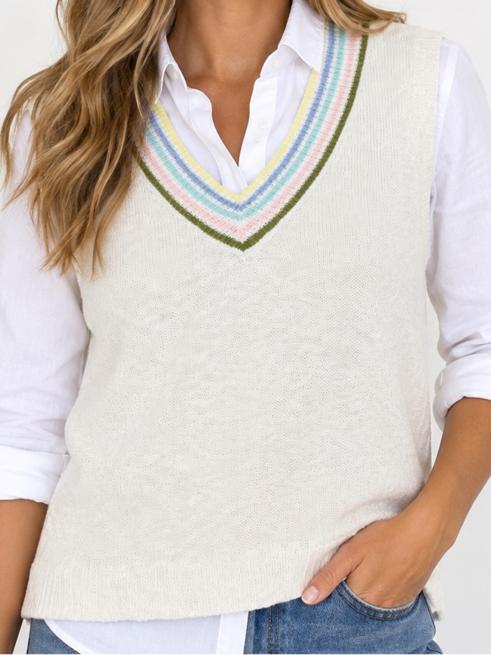 Talbots Linen Cotton Small Preppy V-neck Preppy Sweater Vest